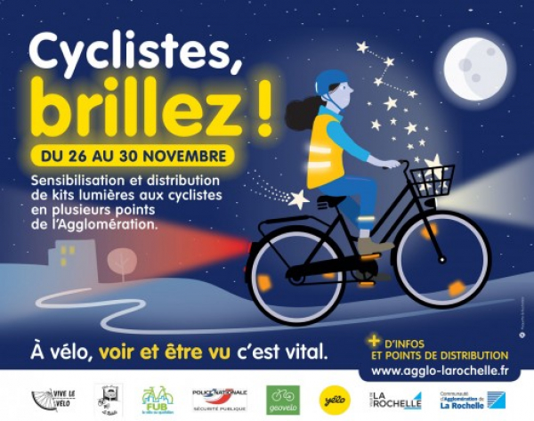 Cyclistes brillez : distribution de kits lumières du 26 au 30 novembre
